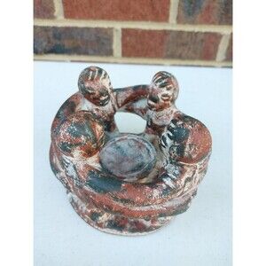 VTG 7x8 Terra Cotta Circle of Friends / Native American Candle Holder EUC